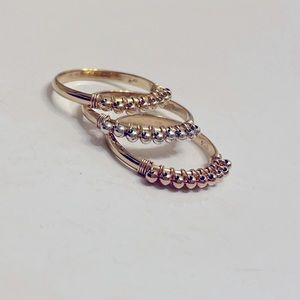 Tri colored Sterling silver bead rings Size 6.5